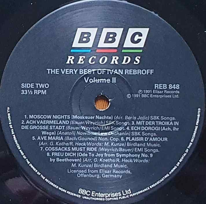 REB 848 The very best of Ivan Rebroff - Volume 2 Ivan Rebroff from the BBC records and Tapes library Label